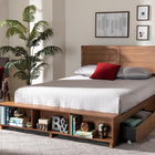 Baxton Studio Alba Modern Transitional Ash Walnut Brown Finished Wood Queen Size 4-Drawer Platform Storage Bed with Built-In Shelves