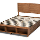 Baxton Studio Alba Modern Transitional Ash Walnut Brown Finished Wood Queen Size 4-Drawer Platform Storage Bed with Built-In Shelves