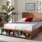 Baxton Studio Alba Modern Transitional Ash Walnut Brown Finished Wood Queen Size 4-Drawer Platform Storage Bed with Built-In Shelves