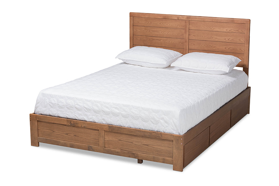 Baxton Studio Lisa Modern and Contemporary Transitional Ash Walnut Brown Finished Wood Queen Size 3-Drawer Platform Storage Bed