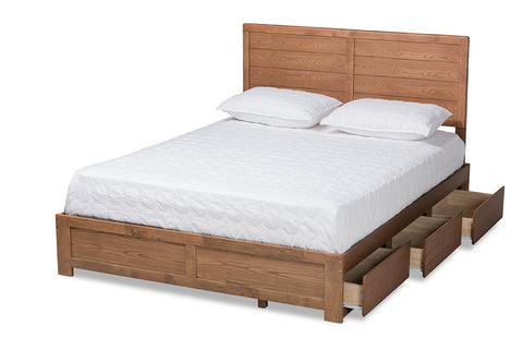 Baxton Studio Lisa Modern and Contemporary Transitional Ash Walnut Brown Finished Wood Queen Size 3-Drawer Platform Storage Bed