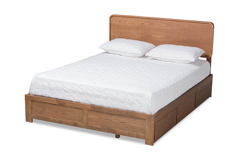 Baxton Studio Eleni Modern and Contemporary Transitional Ash Walnut Brown Finished Wood Queen Size 3-Drawer Platform Storage Bed