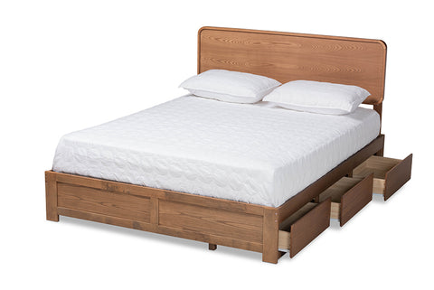 Baxton Studio Eleni Modern and Contemporary Transitional Ash Walnut Brown Finished Wood Full Size 3-Drawer Platform Storage Bed