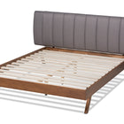 Baxton Studio Brita Mid-Century Modern Grey Fabric Upholstered Walnut Finished Wood King Size Bed