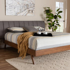 Baxton Studio Brita Mid-Century Modern Grey Fabric Upholstered Walnut Finished Wood King Size Bed