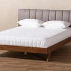 Baxton Studio Brita Mid-Century Modern Grey Fabric Upholstered Walnut Finished Wood King Size Bed