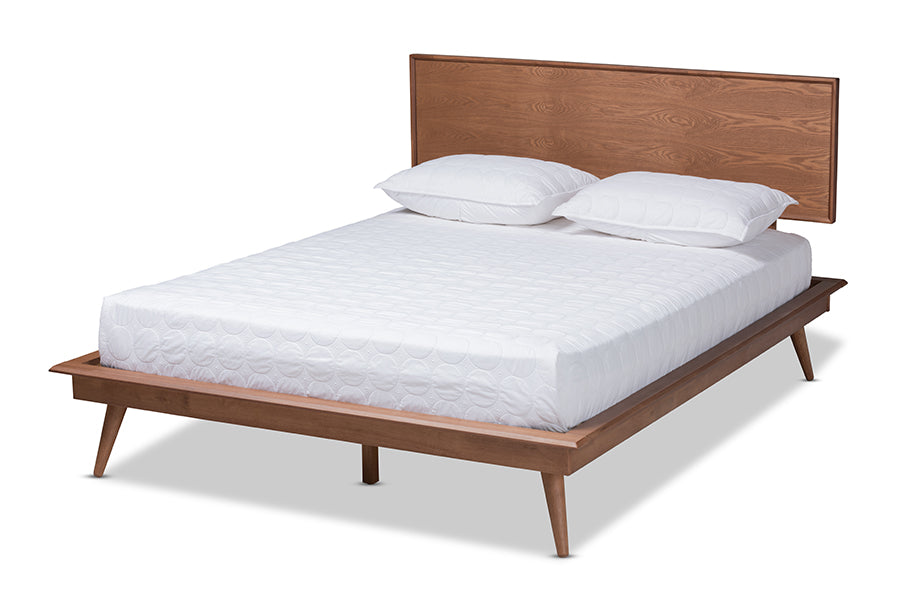 Baxton Studio Karine Mid-Century Modern Walnut Brown Finished Wood King Size Platform Bed