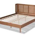 Baxton Studio Rina Mid-Century Modern Ash Wanut Finished Wood and Synthetic Rattan Queen Size Platform Bed with Wrap-Around Headboard