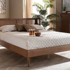 Baxton Studio Rina Mid-Century Modern Ash Wanut Finished Wood and Synthetic Rattan Queen Size Platform Bed with Wrap-Around Headboard