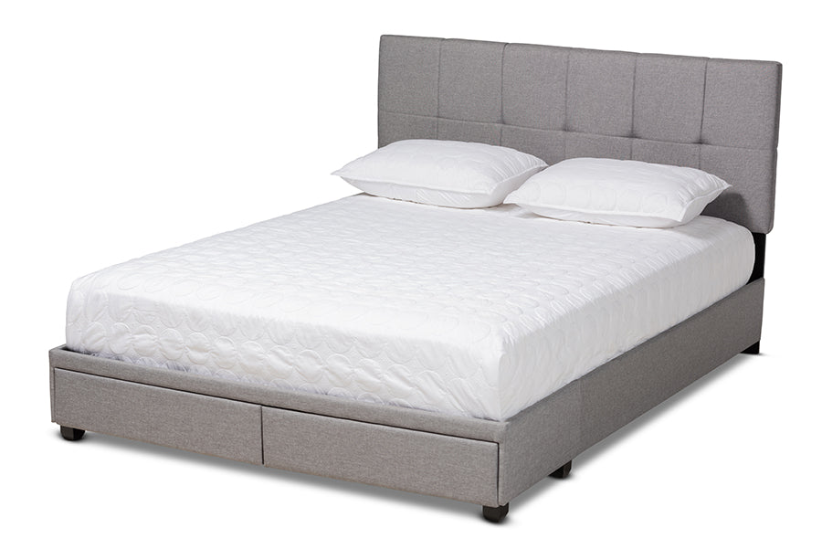 Baxton Studio Netti Light Grey Fabric Upholstered 2-Drawer Queen Size Platform Storage Bed