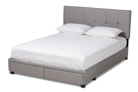 Baxton Studio Netti Light Grey Fabric Upholstered 2-Drawer Queen Size Platform Storage Bed
