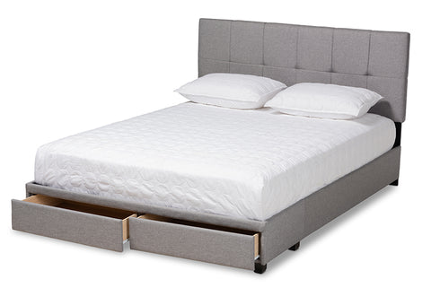 Baxton Studio Netti Light Grey Fabric Upholstered 2-Drawer Queen Size Platform Storage Bed