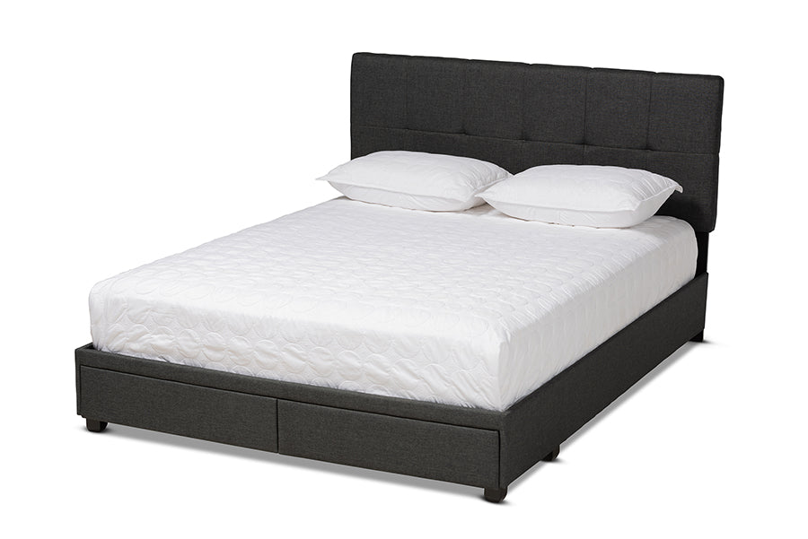Baxton Studio Netti Dark Grey Fabric Upholstered 2-Drawer Queen Size Platform Storage Bed