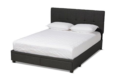 Baxton Studio Netti Dark Grey Fabric Upholstered 2-Drawer Queen Size Platform Storage Bed