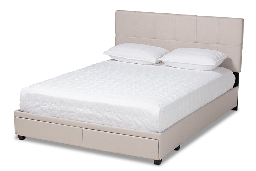 Baxton Studio Netti Beige Fabric Upholstered 2-Drawer King Size Platform Storage Bed