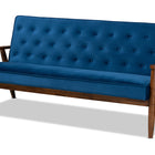 Baxton Studio Sorrento Mid-century Modern Navy Blue Velvet Fabric Upholstered Walnut Finished Wooden 3-seater Sofa