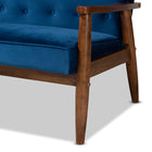 Baxton Studio Sorrento Mid-century Modern Navy Blue Velvet Fabric Upholstered Walnut Finished Wooden 3-seater Sofa