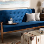 Baxton Studio Sorrento Mid-century Modern Navy Blue Velvet Fabric Upholstered Walnut Finished Wooden 3-seater Sofa