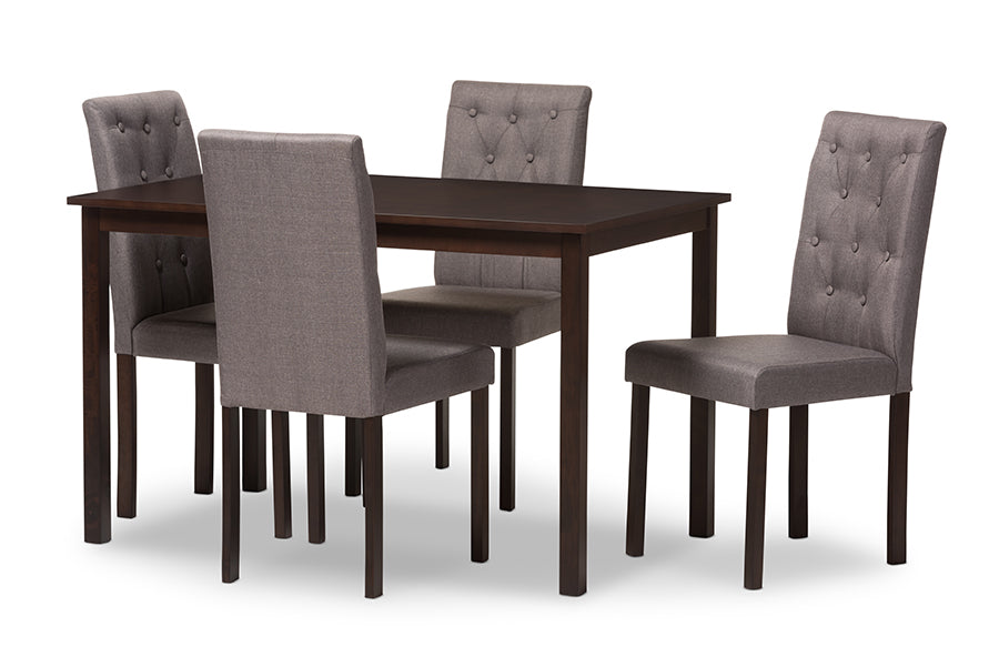 Baxton Studio Gardner Modern and Contemporary 5-Piece Dark Brown Finished Grey Fabric Upholstered Dining Set