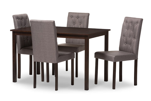 Baxton Studio Gardner Modern and Contemporary 5-Piece Dark Brown Finished Grey Fabric Upholstered Dining Set