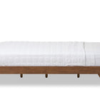 Baxton Studio Penelope Mid-Century Modern Solid Walnut Wood Grey Fabric Upholstered Full Size Platform Bed