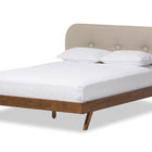 Baxton Studio Penelope Mid-Century Modern Solid Walnut Wood Light Beige Fabric Upholstered Queen Size Platform Bed