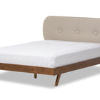 Baxton Studio Penelope Mid-Century Modern Solid Walnut Wood Light Beige Fabric Upholstered Queen Size Platform Bed