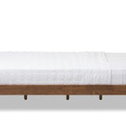 Baxton Studio Penelope Mid-Century Modern Solid Walnut Wood Light Beige Fabric Upholstered Queen Size Platform Bed
