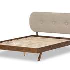 Baxton Studio Penelope Mid-Century Modern Solid Walnut Wood Light Beige Fabric Upholstered Queen Size Platform Bed