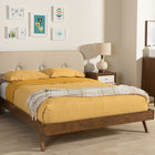 Baxton Studio Penelope Mid-Century Modern Solid Walnut Wood Light Beige Fabric Upholstered Queen Size Platform Bed