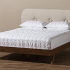 Baxton Studio Penelope Mid-Century Modern Solid Walnut Wood Light Beige Fabric Upholstered Queen Size Platform Bed