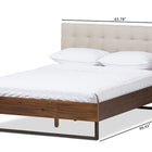 Baxton Studio Mitchell Rustic Industrial Walnut Wood Beige Fabric Dark Bronze Metal Queen Size Platform Bed