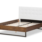 Baxton Studio Mitchell Rustic Industrial Walnut Wood White Faux Leather Dark Bronze Metal Queen Size Platform Bed