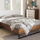 Baxton Studio Mitchell Rustic Industrial Walnut Wood White Faux Leather Dark Bronze Metal Queen Size Platform Bed