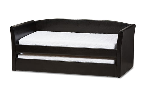 Baxton Studio Camino Modern and Contemporary Black Faux Leather Upholstered Daybed with Guest Trundle Bed