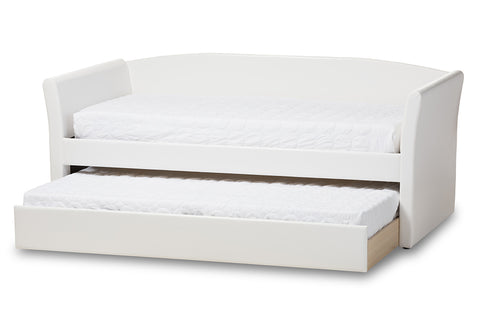 Baxton Studio Camino Modern and Contemporary White Faux Leather Upholstered Daybed with Guest Trundle Bed