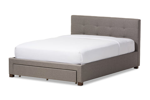 Baxton Studio Brandy Modern and Contemporary Grey Fabric Upholstered Queen Size Platform Bed with Storage Drawer