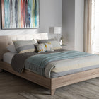 Baxton Studio Adelia Mid-Century Light Beige Whitewash Queen Size Platform Bed