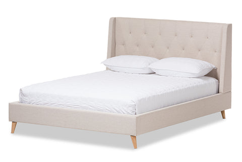 Baxton Studio Adelaide Retro Modern Light Beige Fabric Upholstered Queen Size Platform Bed