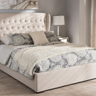 Baxton Studio Taylor Modern and Contemporary Light Beige Fabric Queen Size Gas-Lift Platform Bed