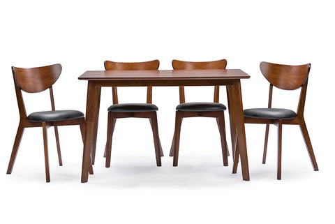 Baxton Studio Sumner Mid-Century Style "Walnut" Brown 5-Piece Dining Set
