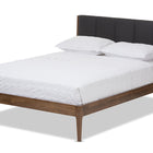 Baxton Studio Ember Mid-Century Dark Grey Fabric and Medium Brown Finish Wood King Size Platform Bed