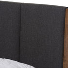Baxton Studio Ember Mid-Century Dark Grey Fabric and Medium Brown Finish Wood King Size Platform Bed