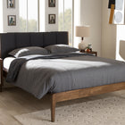 Baxton Studio Ember Mid-Century Dark Grey Fabric and Medium Brown Finish Wood King Size Platform Bed