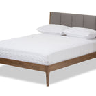 Baxton Studio Ember Mid-Century Light Grey Fabric and Medium Brown Finish Wood Queen Size Platform Bed
