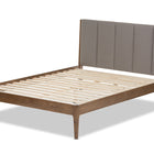 Baxton Studio Ember Mid-Century Light Grey Fabric and Medium Brown Finish Wood Queen Size Platform Bed