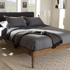 Baxton Studio Clifford Mid-Century Dark Grey Fabric and Medium Brown Finish Wood Queen Size Platform Bed