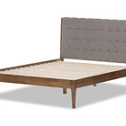 Baxton Studio Clifford Mid-Century Light Grey Fabric and Medium Brown Finish Wood Queen Size Platform Bed