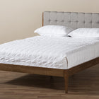 Baxton Studio Clifford Mid-Century Light Grey Fabric and Medium Brown Finish Wood Queen Size Platform Bed