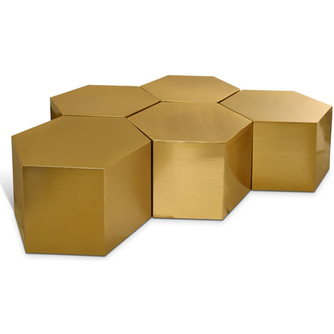 Meridian Furniture Hexagon Modular 5 Piece Coffee Table - Gold - Coffee Tables